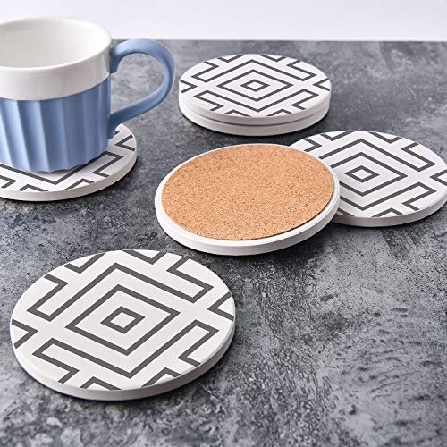 Absorbent Stone Coasters with Metal Holder-set of 6-4" x 4" -1/4" Thick，Absorbent，Heat-Resistant - Round Edges Best for Drinks in Office Home or Cottage - Thumbnail 7