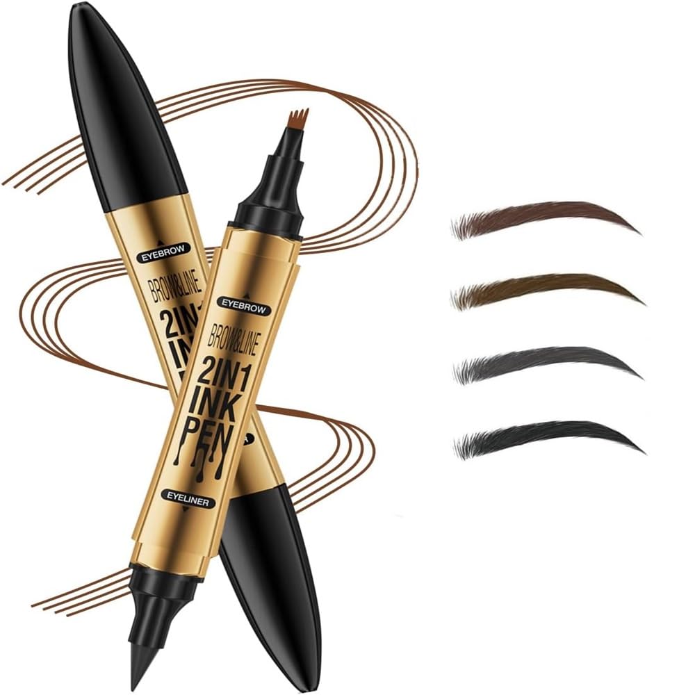 2024 New Magic Dual-Ended Eyebrow Pencil,Waterproof Eye Liner and Four-Tip Liquid Brow Pen for Quick and Precise Brow Definition, Eye Makeup Gifts for Women 01 Light Brown