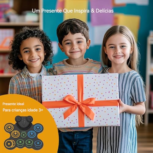 VEDO Bateria Eletrônica Infantil 10 Pads Sensíveis, Alto-Falantes Duplos, 2000mAh Bateria Recarregável, MIDI e Conexão para Fones - Kit Musical Portátil com 9 Músicas Demo e 10 Ritmos Crianças