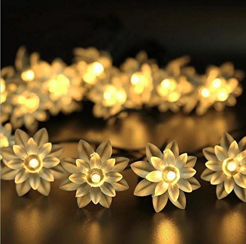YIBOO Lotus Solar String Light Waterproof for Christmas Xmas Decoration Tree Festival Party Garden Home Bedroom Corridor Weeding Stage Bar Coofee Shop Mall Outdoor/ Indoor Decoration (Warm White 5M)