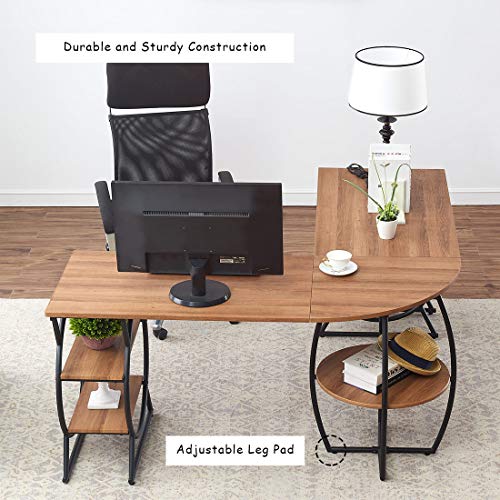 O&K Furniture L-Shaped Desk Corner Computer Desk with Storage Shelves for Home Office, Oak