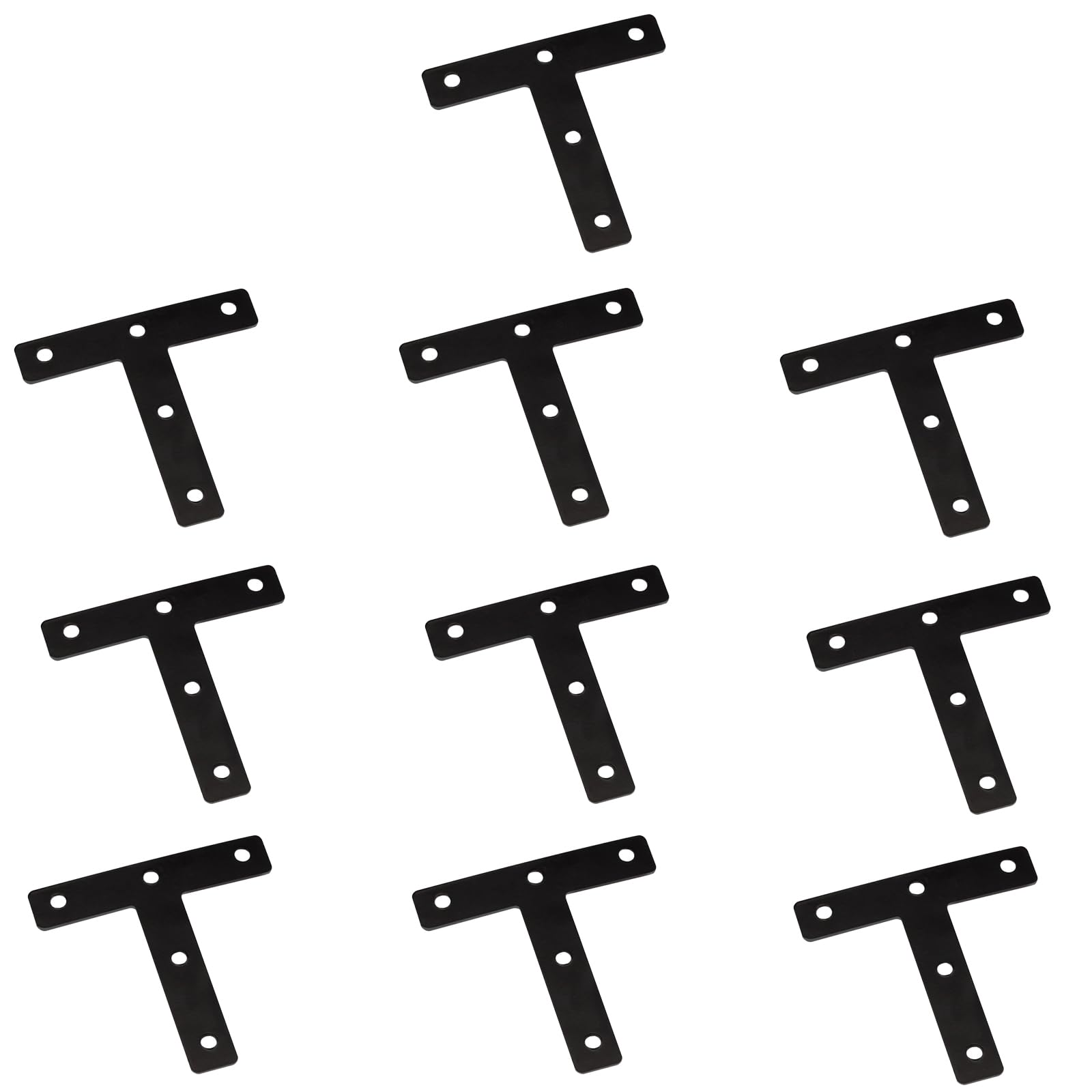 10Pcs Flat T Corner Bracket 80mm x 80mm Stainless Steel Joining Brace Brackets Mending Plates for Wood Shelf Cabinet Table Chair (Black)