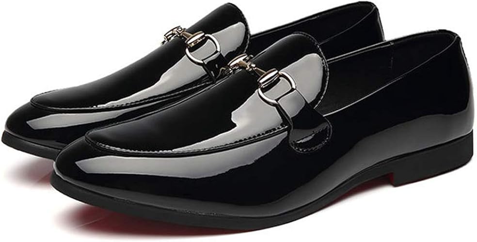 Amazon ジョイジョイ ローファー メンズ ビジネスシューズ フォーマル ロングノーズ 革靴 プレーントゥ スーツ 大きいサイズ 結婚式 ドレスシューズ おしゃれ カジュアル 防滑 ビット系 冬春 ブラック 防寒 ローファー スリッポン