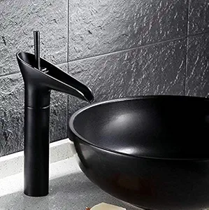 Marcoware Waterfall Antique Single Lever Basin Mixer Tap with Provision for Hot and Cold Water, Black, Matte Finish