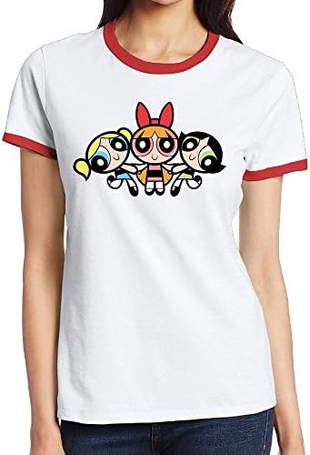 USWL Powerpuff Girls CONTRAST COLOR Women T-Shirt 100% Cotton Arts Crafts&amp;Sewing Clothing T-shirts Women's Short Sleeve Red Medium