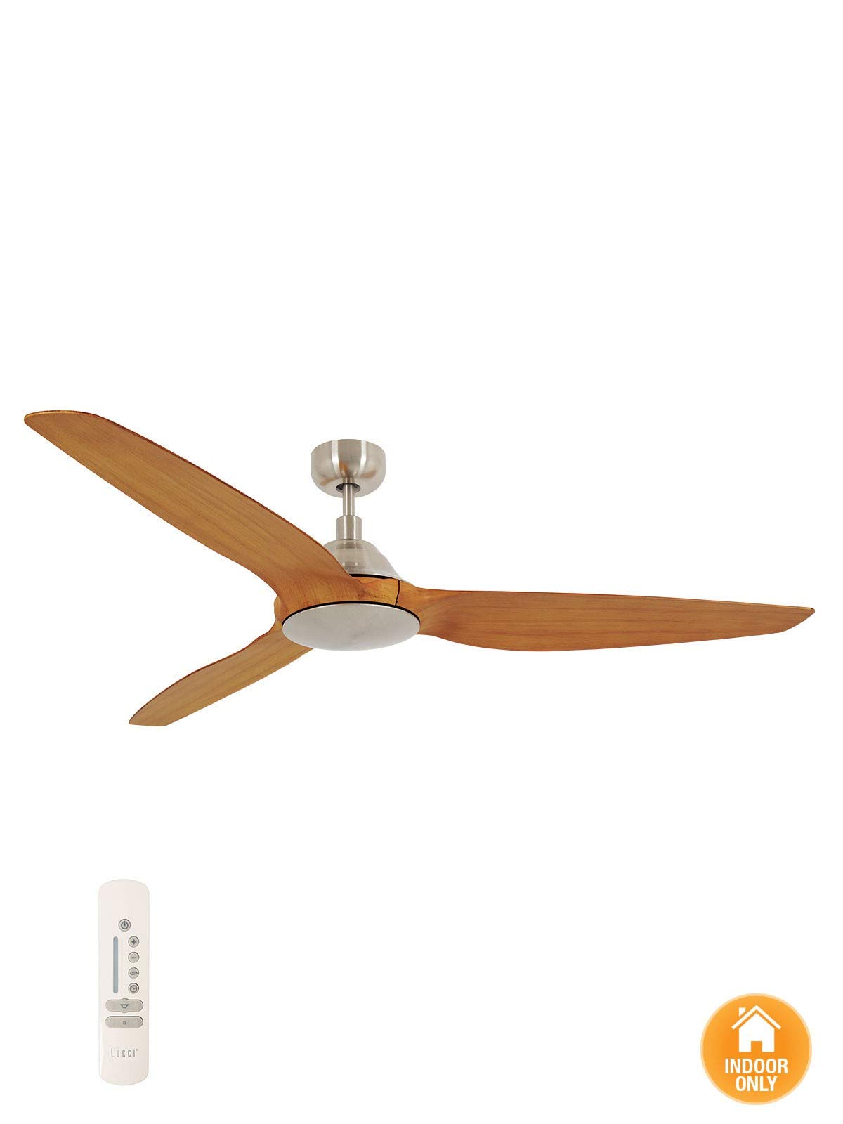 LUCCI AIR Airfusion Type A DC Ceiling Fan with Remote and Wall Mount, 60", Brushed Chrome