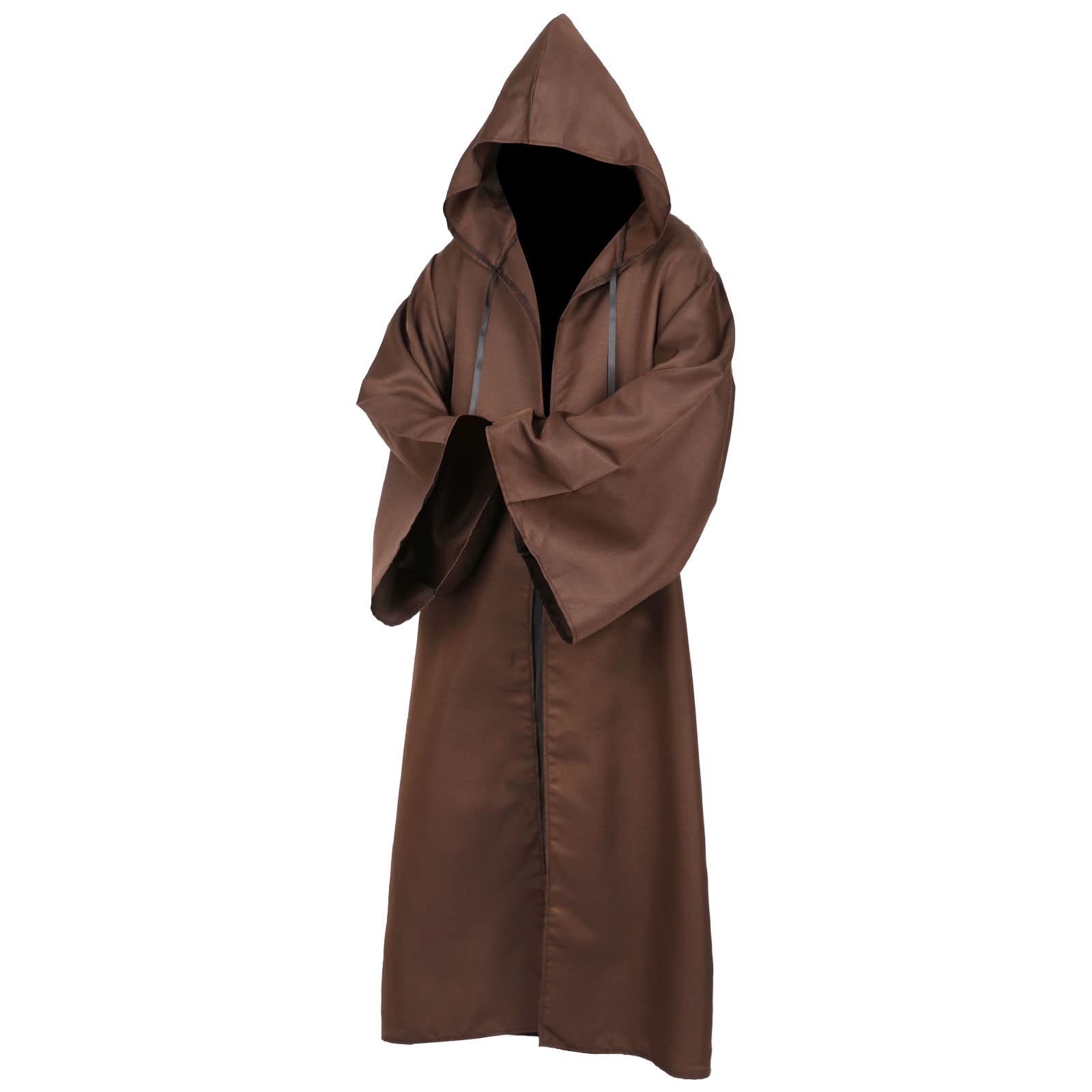 SINSEN Adult Jedi Robe Hooded Cloak Costume SW Obi Wan Kenobi Cape Vampire Wizards Medieval Cosplay Uniform for Halloween Party Men (Brown, 3X-Large)