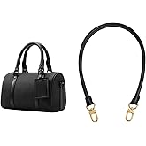 jiesinlov 27.5inches Vachetta Leather Shoulder Rolled Short Strap Replacement,Bags Strap for Soft Lucky Speedy 25 30 Handbags (Black-Gold)