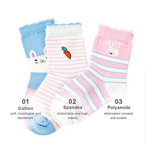SUNBVE Baby Toddler Girls' Bunny Adorable Cotton Casual Socks 5 Pack - Thumbnail 5