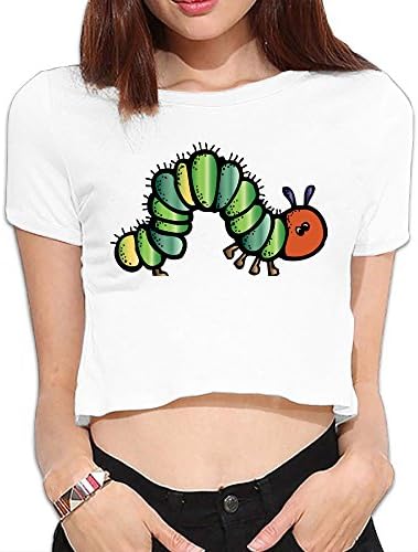 McNally The Very Hungry Insect Women's Summer Loose Fit Sexy Short Sleeve Shirts Casual Crop Top LWhite