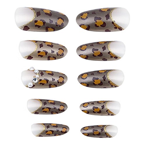 Keenail fake nails long almond leopard 24 piece set