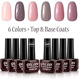 Gellen UV Gel Nail Polish Kit 6 Pastel Colors + Base Coat and Top Coat