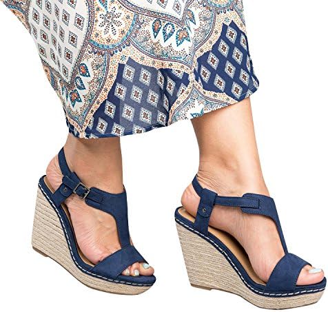 Womens Wedge T Strap Sandal Open Toe Ankle Buckle Espadrilles Slingback sandalias