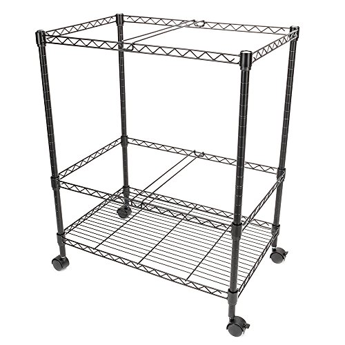 FCH 2-Tier Metal Rolling File Cart Portable File Cart for Letter Size and Legal Size Folder with 4 Rolling Wheels Black