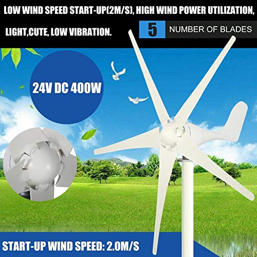 Belovedkai Wind Turbine Generator 400W DC 12V 5 Blade Powerful Generator Kit for Home Businesses Industrial Energy (400W 24V 5 Blades)