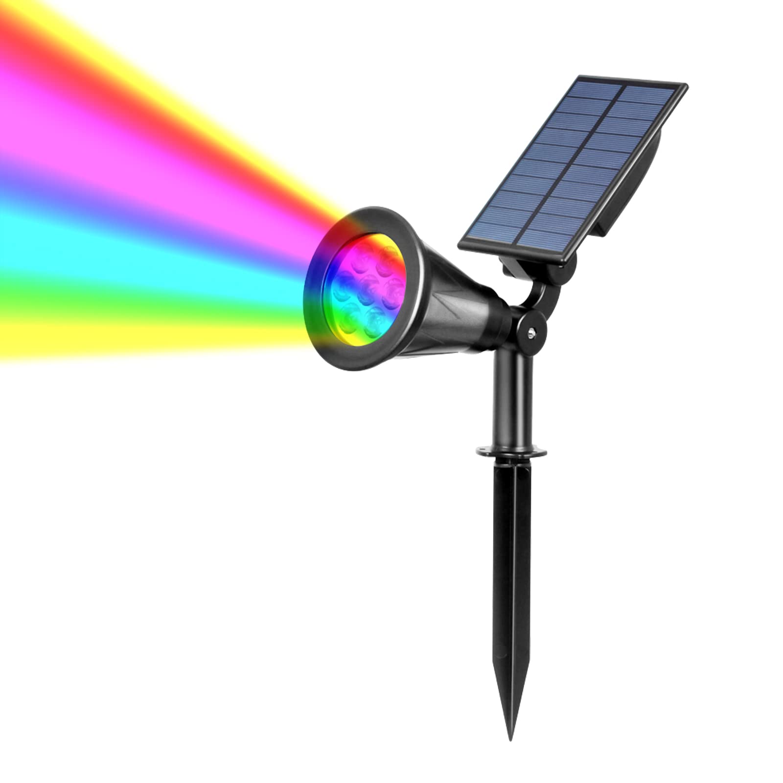ILIKEPOW Solar Spotlights Outdoor 7 LED RGB Lighting Colours Changing Landscape Lights Waterproof Ground Light Wall Security Lighting Auto On/Off for Pathway, Walkway, Patio, Yard