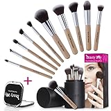 Beauty Lally 10 Pcs makeup brush set-soft, silky professional brushes, All brushes are labeled. Comes with elegant brown case holder (great for traveling). plus small makeup mirror