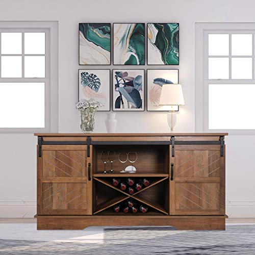 58" Modern Farmhouse Wood TV Stand with Sliding Barn Door,Media Console Entertainment Center,for Home Living Room (Rustic Oak) - Image 2