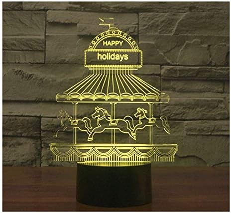 3D LED Night Light Carrousel Merry-Go-Round Amusement Park with 7 Colors Light for Home Decoration Lamp Amazing Visualization