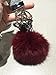 Miraclekoo Rabbit Fur Ball Pom Pom Key Chain Sliver Plated Keychain with Plush for Car Key Ring or Handbag Bag Decoration, (Burgandy)