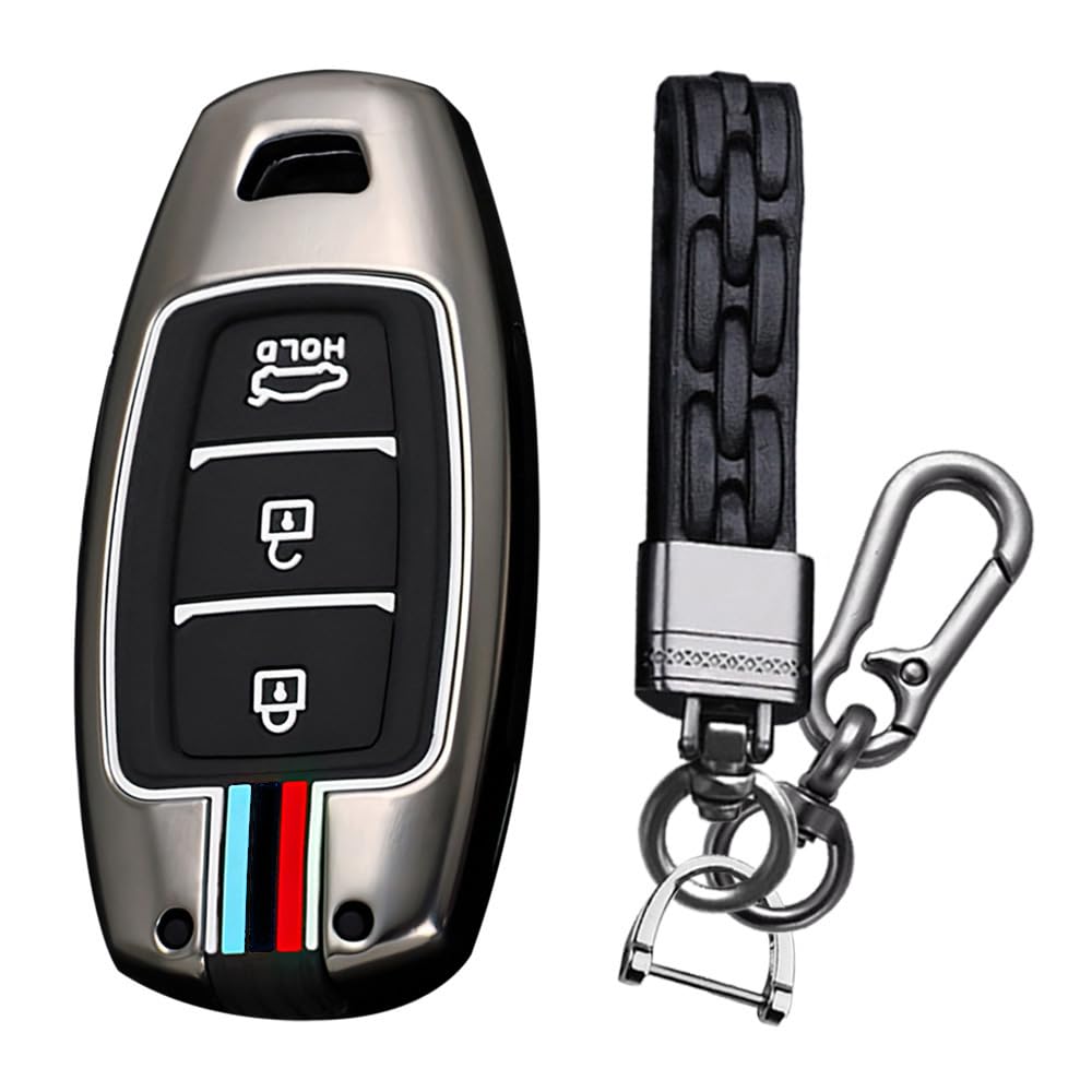 KUNIO Key Fob Cover fit for Hyundai Kona Hybrid for Kona N fit for Hyundai I30 Fastback i30N key fob cover Case Metal Cover Key Cover Key Fob 3 Buttons A Black