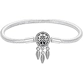 Safety Chain Ladybird Evil Eye Camellia Dreamcatcher Charm Snake Starter Bracelet Cuff Bangle 925 Sterling Silver Compatible With Pandora Moments