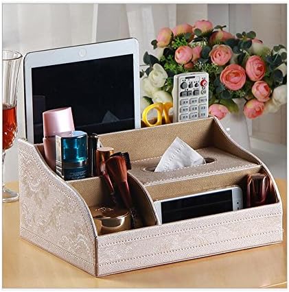 Remote organizer Remote holder tissue box holder make up organizer desktop storge PU leather (Apricot)