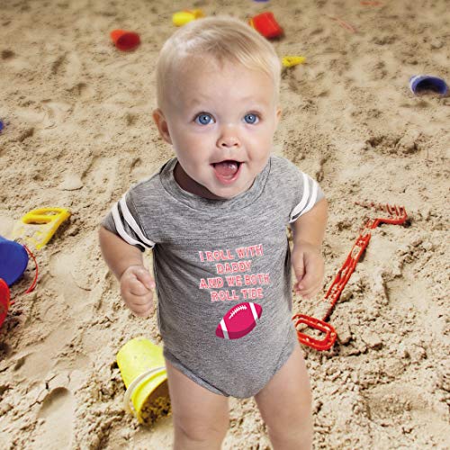 I Roll with Daddy and We Both Roll Tide Contrasting Stripes Taped Neck Boys-Girls Cotton Baby Football Bodysuit Sports Jersey - Dark Gray, 6 Months
