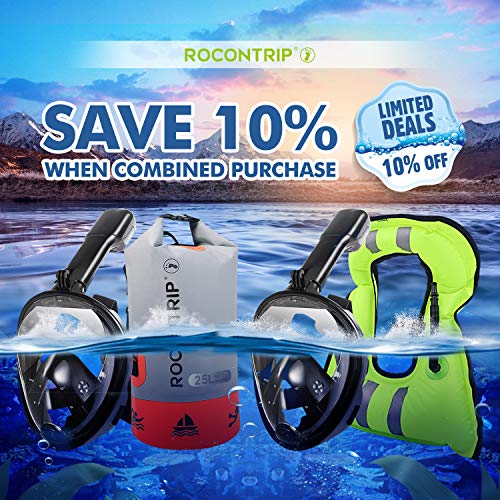 ROCONTRIP Full Face Snorkel Mask, Free Breathing 180Â° Panoramic View Diving Mask, Anti-Fog Anti-Leak and Adjustable Head Strap Snorkeling Mask for Men Women Adult (Black, L/XL)