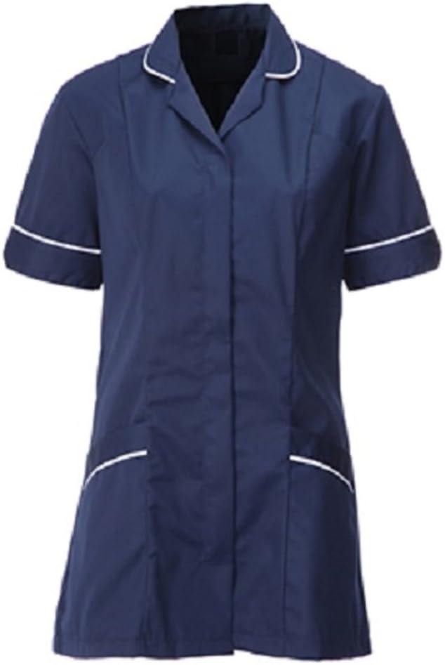 Instex Womens Nurses Healthcare Tunic, Dental Vet Salon, White with Navy Trim, INS31NV