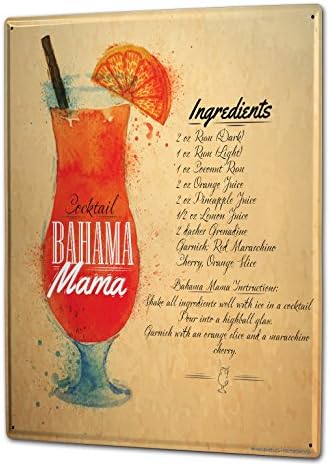 Tin Sign XXL metal plate plaque Nostalgic Alcohol Retro Recipe Bahama Mama