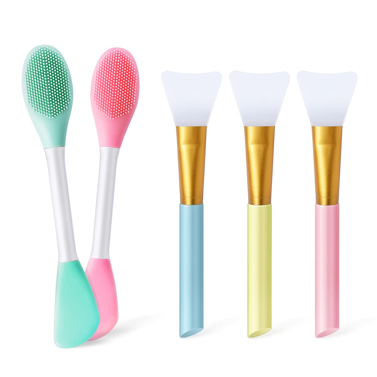 5pcs Silicone Face Mask Brush Applicator Makeup Brush, Double-Ended Facial Mask Brushes set, Soft Makeup Tools for Apply Mask Cream Lotion