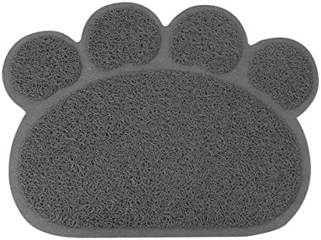 crownroyaljack Soft Rug PVC Pet Mat Paw Shaped Easy to Clean Dog Cat Food Box Litter Mat , Grey