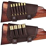 BRONZEDOG Waterproof Genuine Leather Ammo Holder Neoprene Padded Buttstock Cheek Rest Adjustable Shotgun Stock Cover Hunting Accessories .30-30 .308 Caliber or 12 Gauge