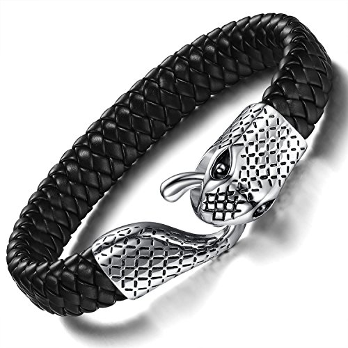 Ostan Men's Bracelet Braided Leather Bracelet Snake Simple Fashion Bangle Clasp Best Jewelry Gift for Men