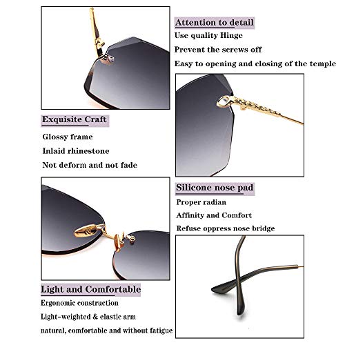 SOSUSHOE Sunglasses For Women Oversized Rimless Diamond Cutting Colorful Lens Fashion