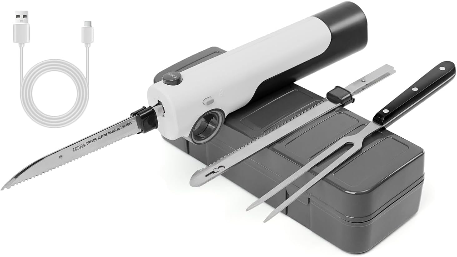 Photo 1 of *FOR PARTS ONLY* TUMIDY Cordless Electric Knife Rechargeable, Electric Carving Knife for Carving Meats, Poultry, Bread, Crafting Foam, Serving Fork Included