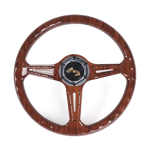 RASTP WALNUT WOOD GRAIN TRIM RACING STEERING WHEEL, 13.8”/350MM 6 BOLTS STEERING WHEEL