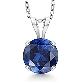 Gem Stone King 14K White Gold Blue Created Sapphire Pendant Necklace for Women | 1.00 Cttw | Gemstone September Birthstone | Round 6MM | With 18 Inch Silver Chain