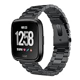 VIGOSS Metal Strap Compatible with Fitbit Versa Bands/Versa 2 Band Men Black Solid Stainless Steel Versa Special Edition Bracelet Replacement for Fitbit Versa/Lite Edition/Versa 2 Smartwatch