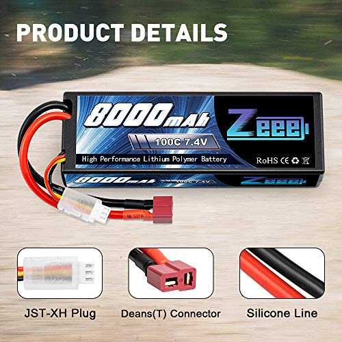 Zeee 2S Lipo Akku 7,4V 8000mAh 100C Hardcase Batterie mit Deans T Stecker für RC Car RC Truck RC Auto Boot LKW Truggy RC… – Bild 4
