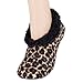 Snoozies Women's Leopard Print Fleece Lined Slipper Socks, Brown