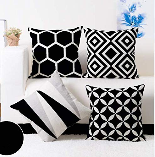 Modern Homes Black and White Throw Pillow Covers 18x18 inches ; 100% Cotton Cushion Cases for Couch, Bed; Black and White Cushion Covers 18x18 (Set of 4) — image 1