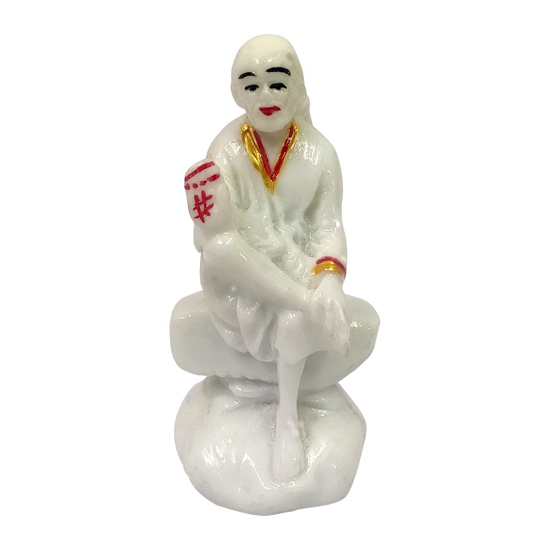 Hindu God Idol Lord Sai Baba Resin Mini Statue Sculpted Idol of Sai Baba Shirdi Hand Crafted Replica - 3.5 Inch