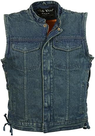 Club Vest Men's Side Lace Denim Club Vest With Hidden Zipper(Blue, 4X)
