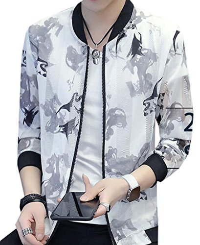 SHOWNO Mens Lightweight Floral Sunscreen Hollow Out Summer Jacket Coat Outerwear 6 M