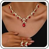 Janiasly Sparkly Rhinestone Teardrop Necklace and Earrings Vintage Crystal Drop Dangle Earring Bridal Wedding Gorgeous Costume Jewelry for Women