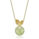 LOOYUUPEE Natural Hetian Jade Necklace Earrings for Women, Lucky Green Jade Gold Rabbit Charm Pendant, Handmade Choker Jewelry Chain Ear Studs for Mom Lover Her, Anniversary Gift for Friends