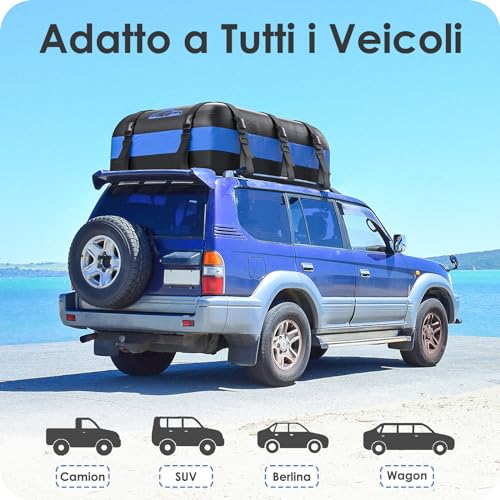 Rymopuey 20Cu.Ft/566L Car Roof Box, Waterproof 1000D Blue, Car Roof Box with Non-Slip Mat, 10 Straps, Car Roof Box and Folding Car with or without Luggage Rack