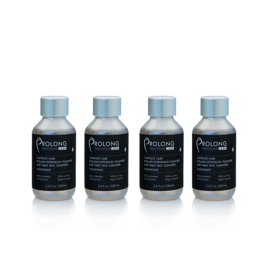 Prolong Lash™ Eyelash Extension Shampoo – Professional Foaming Cleanser Concentrate for Eyelashes, Extensions & Face – Removes Makeup & Debris – 100ml (Pack of 4) + Retail Labels